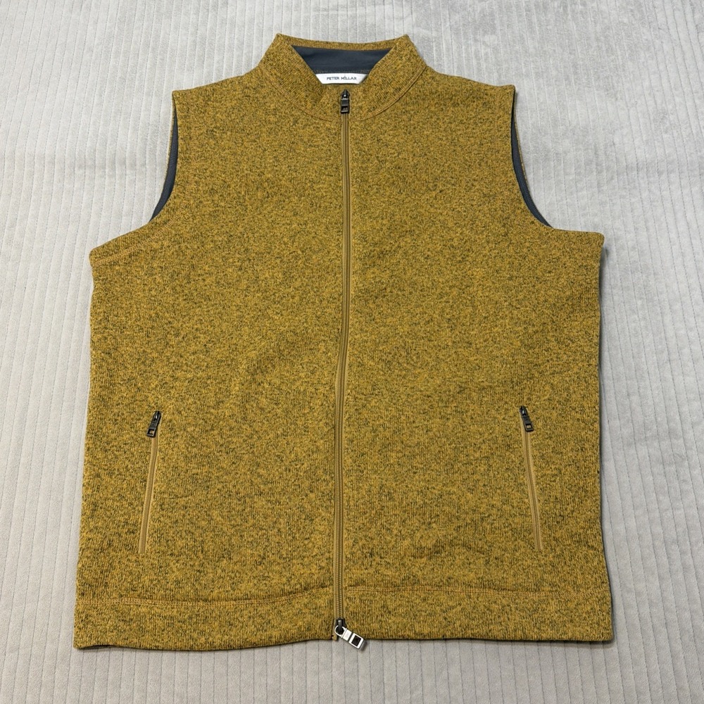Peter Millar Crown Sweater Vest Warm Fleece Full Zip Mens L Dijon Yellow Golf